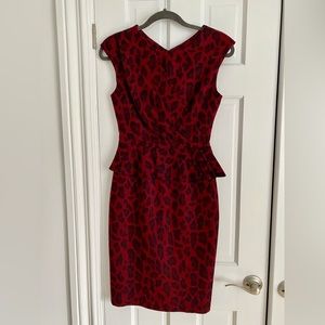 Karen Millen Leopard Animal Print Wool Red Dress Size UK 8 US 4 EU 36